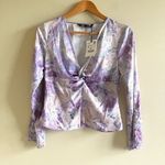 ZARA NEW  Purple Marble Satin Effect Long Sleeve‎ Printed Top Size S Blouse Top Photo 3