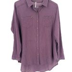 Free People  Love Her Madly Gauze Button Up Shirt Purple Oversized Tunic Top Photo 1