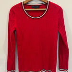 Tommy Hilfiger  Red Cable Knit Sweater with striped neckline for Americana feel Photo 0