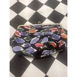 Vintage Black Floral Kiss Clasp Coin Pouch Clutch Evening Bag Cosmetic Makeup Photo 2