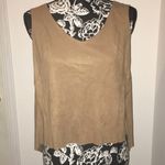 Women’s Suede Like Vest Shirt Open/Tie in Back Sm Tan Photo 2