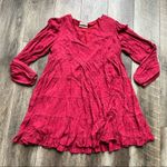 Urban Outfitters  Red Wine Long Sleeve Tiered Textured Babydoll Dress Size Medium Photo 5