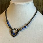 Y2K Blue Sliver Beaded Heart Necklace 17” Photo 2