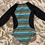 Rashguard Swimsuit Tribal Hourglass One Piece Zip Up M Medium Blue Photo 3