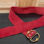 Vintage Red Soft Suede Leather with Gold Buckle Belt Photo 3