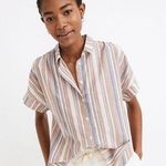 Madewell Linen Blend Hilltop Rainbow Stripe Short Sleeve Button Down XXS Photo 2