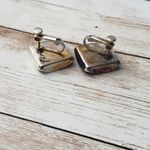 Vintage Clip On Earrings Blue Center Diamond Shape with Screw to Tighten Photo 2