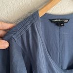 Veronica Beard Blue V Neck T-Shirt Flutter Sleeve Ruched Shoulder Medium Flaw Photo 2