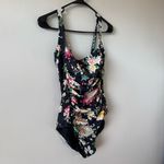 Johnny Was Black Wild Bloom‎ Ruched One Piece Swimsuit Size Medium Photo 3