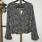 Missguided NWT Long Sleeve Peplum Black White Blouse Size 10 Photo 0