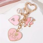 Triple Pink & Gold Hearts I LOVE YOU, Keychain Heart Shaped Photo 0