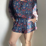 American Eagle  Romper Blue Red Floral Medium Viscose Pockets Vacation Photo 0