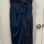 Aidan Mattox  Cocktail Dress Size 4 Teal Satin Black Sequin Sash Prom Holidays Photo 0