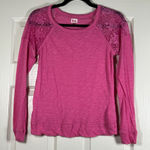 L.E.I . Pink Women’s Lace Shoulder Long Sleeve Top Size Medium Photo 0