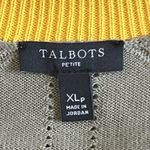Talbots  Cardigan Sweater Womens XL Petite Olive Green Navy Yellow Trim Cotton Photo 2