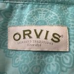 Orvis  Blouse Womens Medium‎ Green Blue Aqua Medallion Print Semi Sheer Bohemian Photo 6