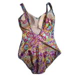 Vtg 1990s Beach Bay Bright Purple Yellow Paisley Floral Ruched Nylon Swimsuit 12 Photo 1
