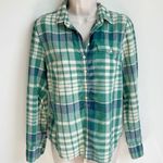 J.Crew  plaid flannel button pullover long sleeve top green blue size small Photo 4