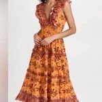 Anthropologie Love The Label Azalea Ruffled Midi Dress Beryl Mango Print Size M Red Size M Photo 0