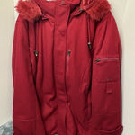 Women’s Red Wool Blend Hooded Winter Coat Faux Fur Trim Size 3XL Photo 0