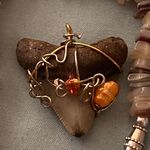 Jewelry Set Shark Tooth Necklace Pendant 1” H Wrapped Beaded & Bracelet 8.5” Brown Photo 1