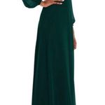 Dessy Strapless Chiffon Maxi Dress w/Puff Sleeve Blouson Overlay, Evergreen Sz14 Size 14 Photo 3