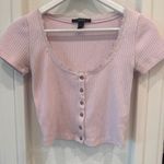 Forever 21 Pink Ribbed Button Front Short Sleeve Top Women’s Small Photo 1
