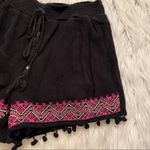 Miami Casual Shorts Black Embroidered Pom Pom Trim Photo 3