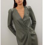 Saylor Veronicka Sage Green Faux Leather Faux Wrap Long Sleeve Mini Dress Sz XS Photo 2