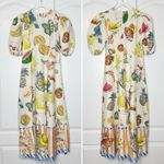 Alemais Theo Midi Dress Tropical Print Linen Cotton Puff Sleeve Size 0 NWT White Photo 5