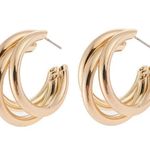 Large Triple Hoops Gold Triple Earrings Gold Hoops Party Hoop Earrings Thick Photo 3