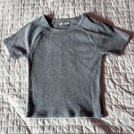 American Eagle Grey Ribbed Floral Baby Tee Size XS Photo 0