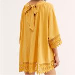 Free People  It’s Necessary Golden Yellow Tunic Top Dress Sz Large Crochet Lace Photo 4