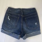 Blue Spice High Waist Distressed Denim Shorts Cuffed Raw Hem Size 7 Dark Wash Photo 3