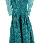 Barbara Q for Darva teal lace fit and flare puff shoulder formal dress vintage Blue Size 6 Photo 0