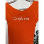 Bebe Logo Y2K Short Sleeve Logo Dress with Lace Up Back, XS, Dragon Fire Orange Photo 1