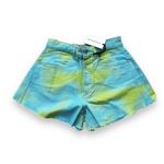 We Wore What New Flare Bell Short Stretch Twill Denim Tie Dye Green Blue Size 26 Photo 2