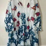 Soft Surroundings  Womens L Beachy Vacation Cover Up Coastal Fish‎ Reef Pintuck Photo 0