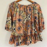 MELLODAY 🦋  Off the Shoulder Orange Yellow Paisley Mid Sleeve Boho Blouse Medium Photo 3