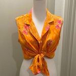 Erika VTG Orange & Pink Tropical Floral Print Sleeveless Button-Up Blouse Top Photo 0