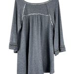 Free People  Tunic Top Womens L Gray Knit Boho Bell Sleeve Crochet Lagenlook Photo 3