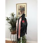 Forever 21  Women Black And Dusty Pink Solid Bomber Jacket Rose Appliqué Y2K Sm Photo 5