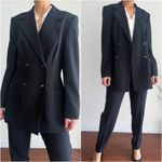 Vintage Wool Pant Suit Women Small Navy Double Breasted Minimalist Career Luxury Blue Photo 3