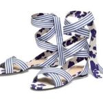 CAbi Tied Up Watercolor Blue Floral Striped Cotton Ankle Wrap Sandal 6013 8 NWOB Photo 11