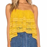 Free People  Crochet Lace Strapless Crop‎ Top in Marigold Yellow Boho Size Small Photo 0