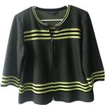 Ming Wang  Neon Yellow Black Zipper Swing Jacket Stripes Photo 0