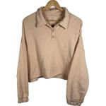 Aerie Women’s Fleece of Mind Cropped Polo Sweatshirt in Natural Nude Size L Photo 3