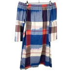Warm Red And Blue Plaid Off The Shoulder Mini Swing‎ Dress Size 2 Photo 2