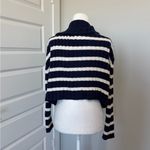 Pink Rose Navy and White Striped Zip-Up Sweater Photo 1