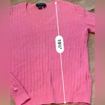 Ralph Lauren Lauren  Petite Women’s Size P/M Pink 100% Cotton Cable Knit‎ V Neck Photo 6